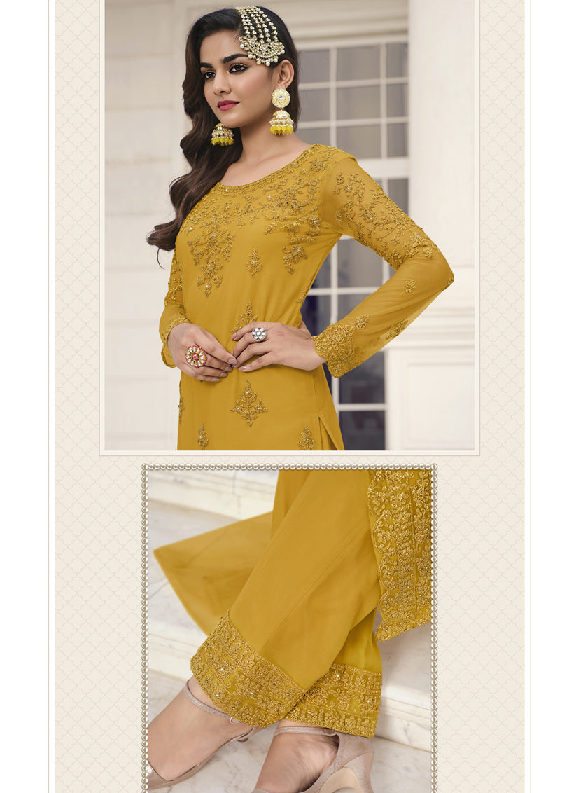 Mustard Yellow Net Designer Readymade Salwar Suit