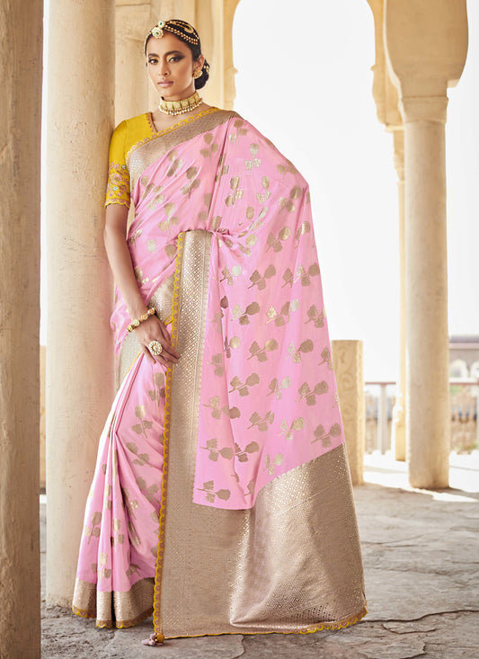 Rose Pink Silk Embroidered Wedding Saree