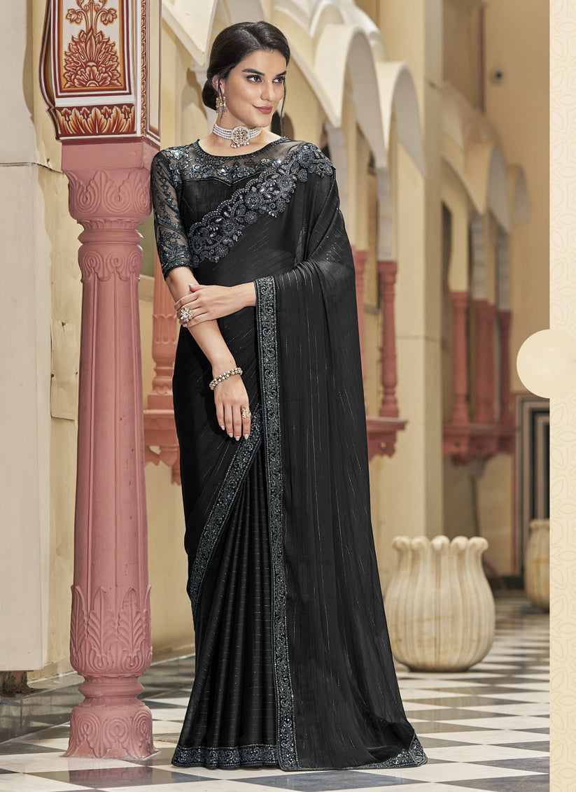 Black Silk Designer Saree with Embroidered Blouse