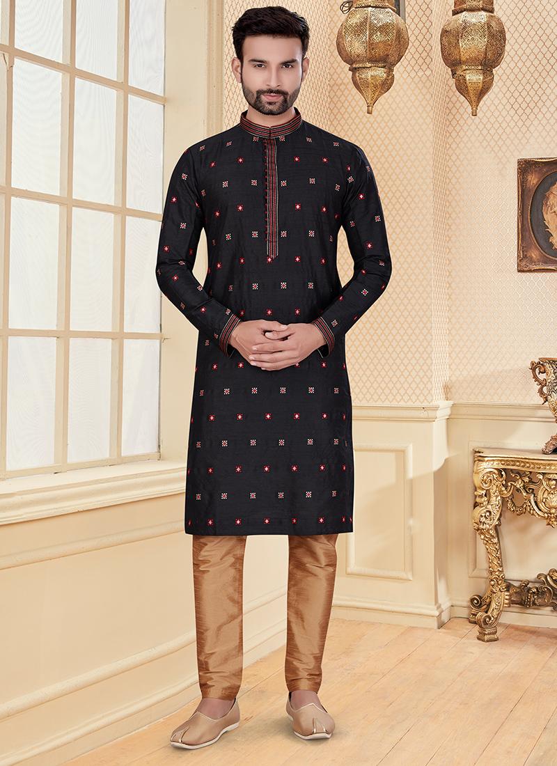 Black Silk Mens Kurta Set