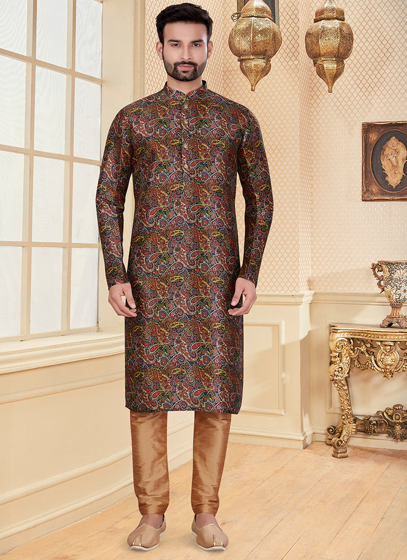 Multi Color Silk Mens Kurta Set