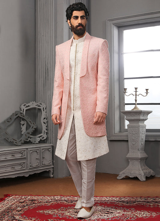 Off White Lucknowi Mens Designer Indo Western