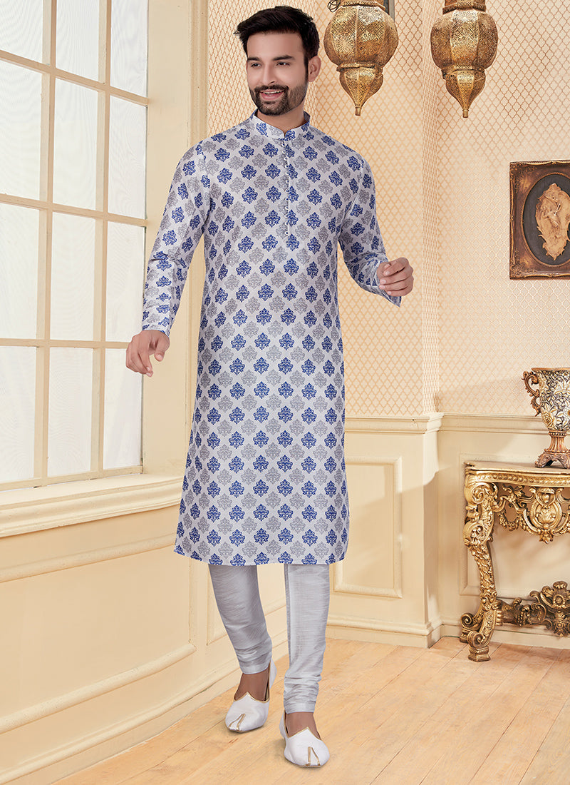 White Silk Mens Kurta Set