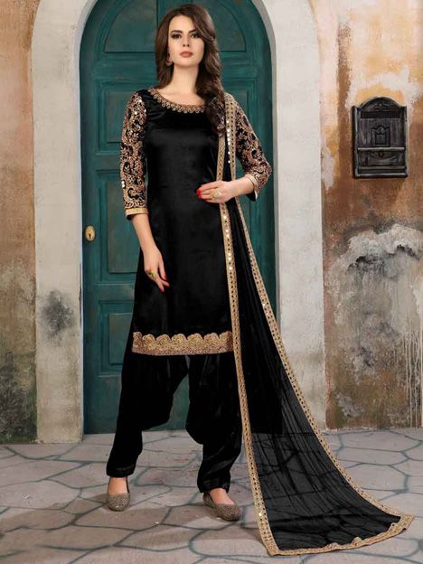 Black Art Silk Embroidered Patiala Suit