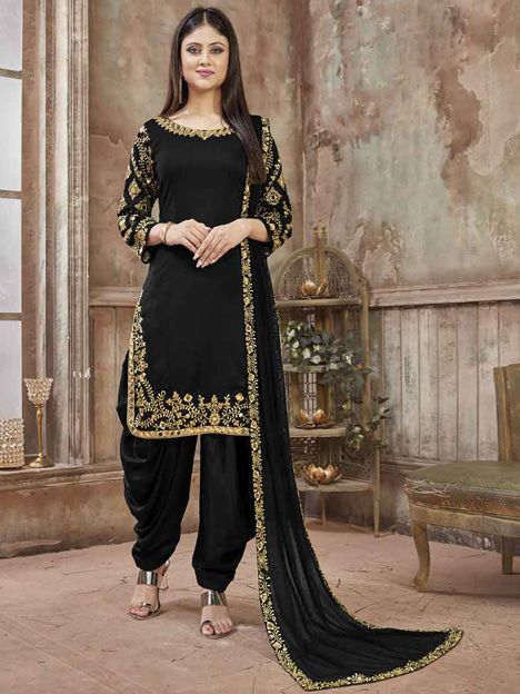 Black Art Silk Patiala Suit