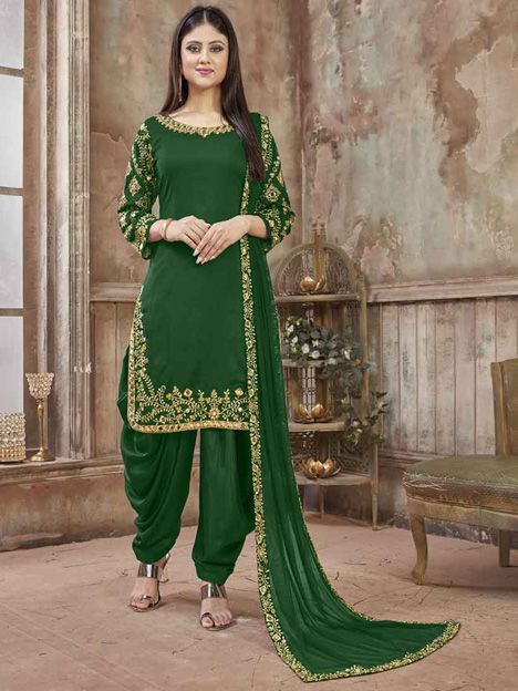 Green Art Silk Patiala Suit