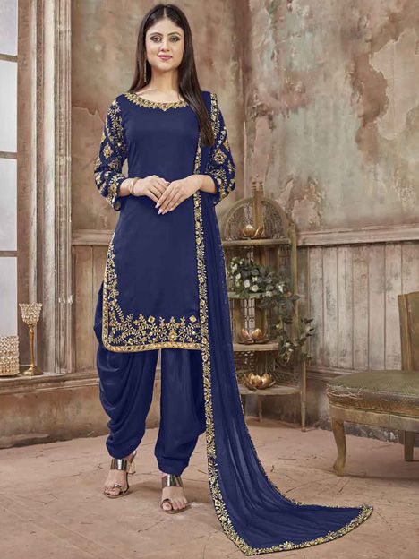 Blue Art Silk Patiala Suit