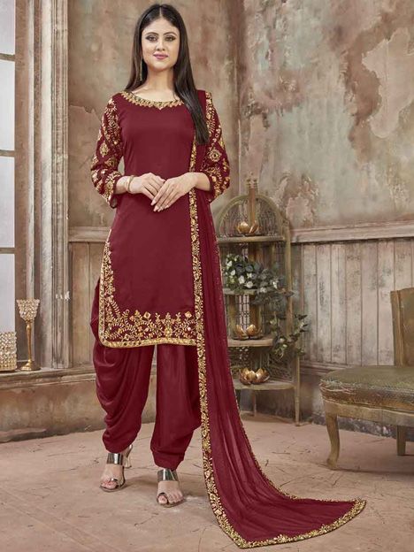 Maroon Art Silk Patiala Suit