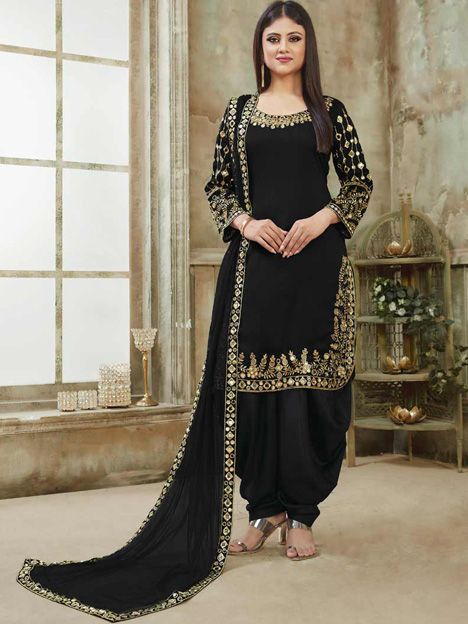 Black Art Silk Patiala Kameez