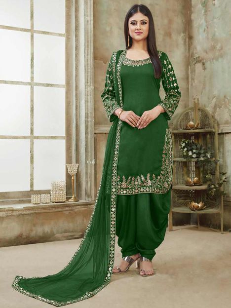 Green Art Silk Patiala Kameez