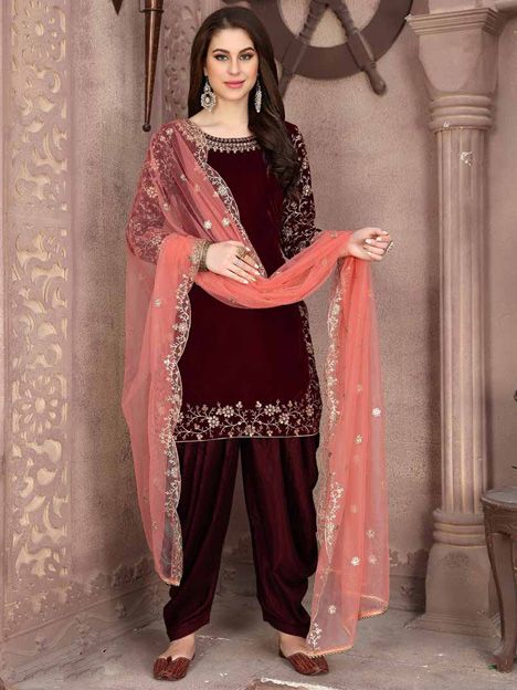 Maroon Velvet Patial Suit