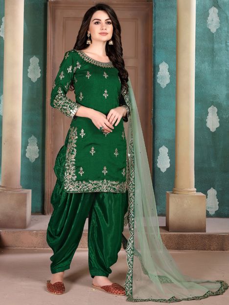 Green Silk Patiala Suit