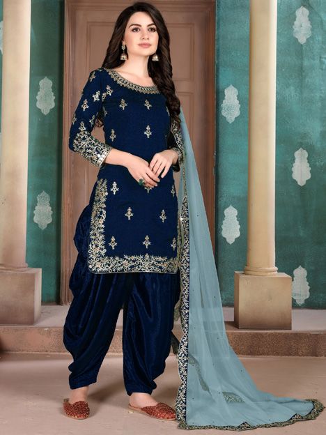 Blue Silk Patiala Suit